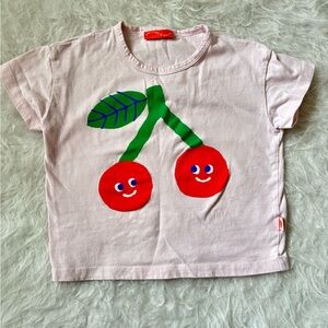 Kids Light Pink Graphic Tee with Playful Cherry Print